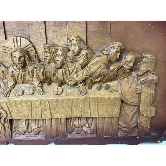 Hand Carved Wooden Last Supper 3D Sculpture Wall Plaque Art Work Religious Wood - Picture 2 of 8